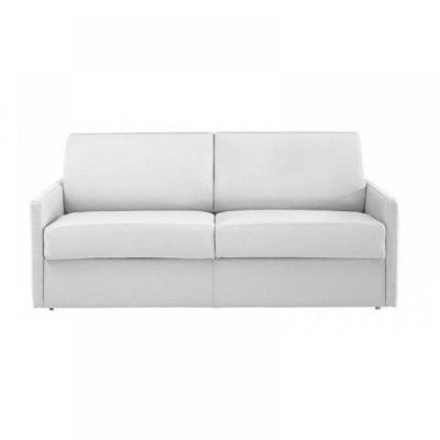 INSIDE 75 Canap&eacute; lit 3-4 places SUN convertible EXPRESS 160cm cuir vachette blanc cass&eacute; matelas &eacute;paisseur 16cm