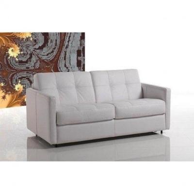 ITALIAN SPIRIT Canap&eacute; lit cube express convertible 120* 197*16cm, cuir vachette blanc cass&eacute;, matelas 16 cm