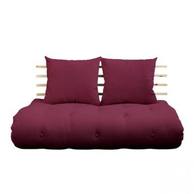 KARUP DESIGN Canap&eacute; lit futon SHIN SANO bordeaux et pin massif couchage 140*200 cm.