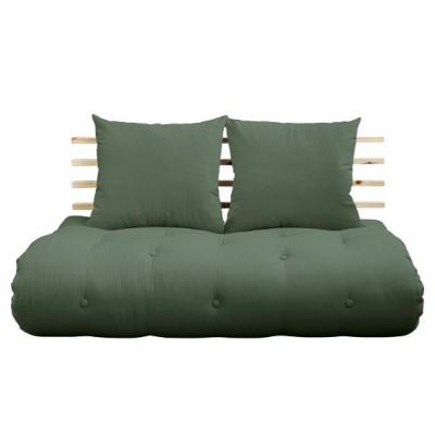 KARUP DESIGN Canap&eacute; lit futon shin sano vert olive pin massif couchage 140*200 cm.