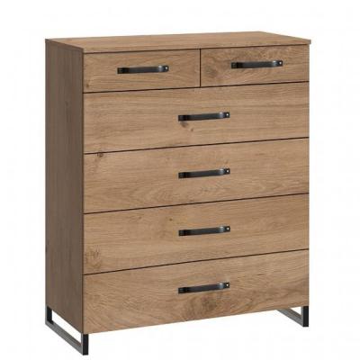Commode 6 tiroirs style industriel portland ch&ecirc;ne poutre m&eacute;tal