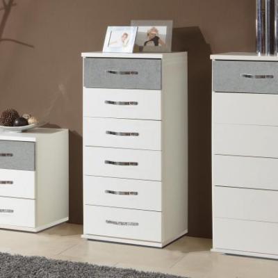 Commode DOUMO 6 tiroirs blanc, b&eacute;ton et chrome  blanc Bois Inside75