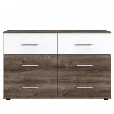 Commode EVA 4 tiroirs ch&ecirc;ne ch&acirc;taigne 2 tiroirs blanc mat