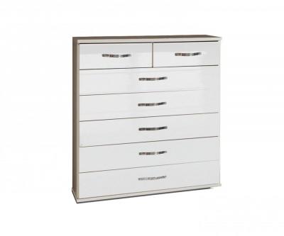 Commode KROOS 7 tiroirs structure blanc fa&ccedil;ade laqu&eacute;e blanc brillant