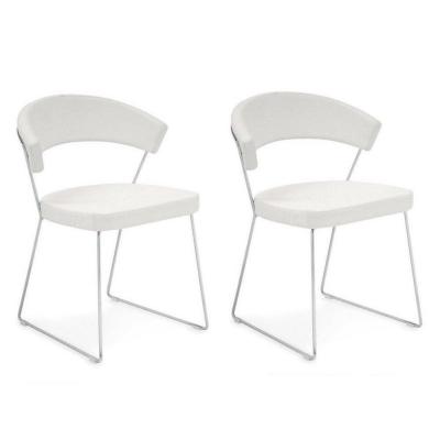 Lot de 2 chaises new york design italienne structure acier chrom&eacute; assise cuir blanc
