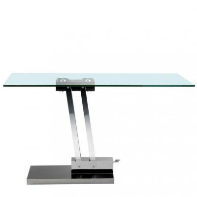 Table basse relevable BRAVO en verre transparent structure chrom&eacute;e