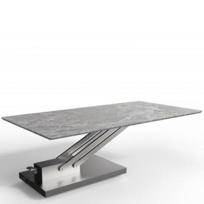 Table basse relevable BRAVO MARBLE GREY plateau c&eacute;ramique finition marbre gris