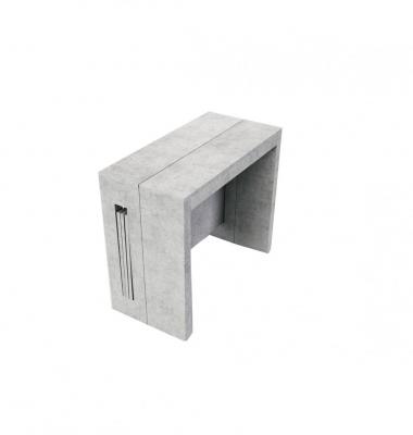 Table console extensible 8 couverts TOPAZ 90 cm b&eacute;ton avec allonges int&eacute;gr&eacute;es