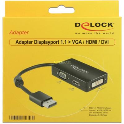 DELOCK  Adaptateur. Displayport 1.1M a VGA/HDMI/DVIH Noir