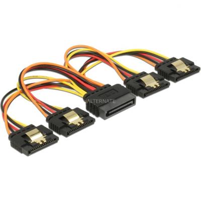 DELOCK - Rallonge de c&acirc;ble d'alimentation - alimentation SATA (M) verrouill&eacute; pour alimentation SATA (F) clip m&eacute;tal - 15 cm - noir, jaune, rouge, orange 