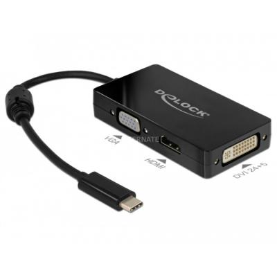 DELOCK  R&eacute;partiteur vid&eacute;o USB-C vers HDMI, VGA et DVI