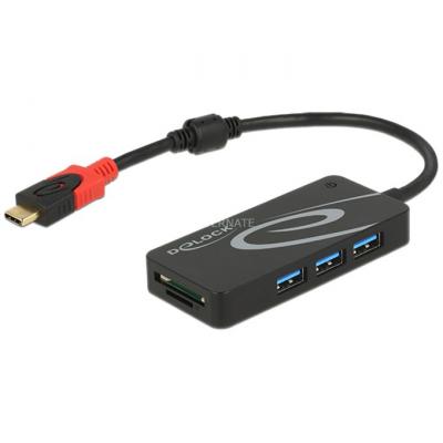 DELOCK  HUB USB 3.0 USB Type-C > 3 Port extern USB 3.2 Gen 1 (3.1 Gen 1) Type-C 5000 Mbit/s Noir
