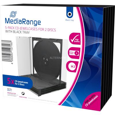 MEDIARANGE Bo&icirc;tier - - Crystal double (9mm, fond noir) pour 2 CD, 5 pi&egrave;ces