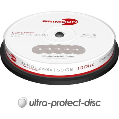 PRIMEON  BD-R DL Cakebox (10 disques) 50GB/2-8x, Surface Ultra-Prot&eacute;g&eacute;e