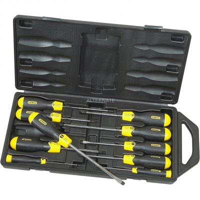 STANLEY Coffret de 10 tournevis Pozidriv Pour &eacute;crous &agrave; fente Manche rembourr&eacute;