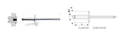 DEGOMETAL  - 100 Rivets aveugles standards Alu/Acier T&ecirc;te Large 4.8X12 - 103 248 121