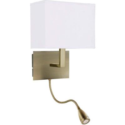 SEARCHLIGHT Applique adjustable wall 26 cm avec liseuse, en laiton antique avec abat-jour blanc