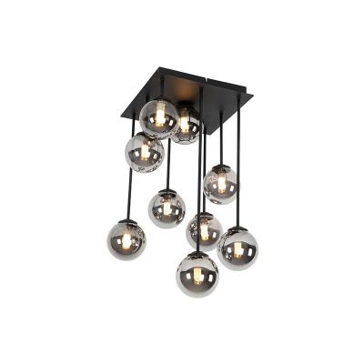 QAZQA  Plafonnier moderne noir 9 lumi&egrave;res avec verre fum&eacute; - Ath&egrave;nes