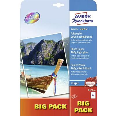 AVERY DENNISON Avery Zweckform Superior Inkjet Photo Paper 2572 - Haute-brillance - blanc - A4 (210 x 297 mm) - 200 g/m&sup2; - 50 feuille(s) papier photo 