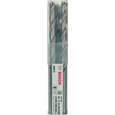 BOSCH Forets &agrave; m&eacute;taux rectifi&eacute;s HSSG, DIN 340, s&eacute;rie longue 11 x 128 x 195 mm 5pc
