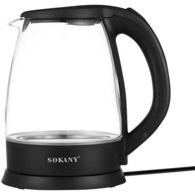 SOKANY Bouilloire Electrique 1500W en Verre 2L avec Socle Rotatif 360&deg; Noir