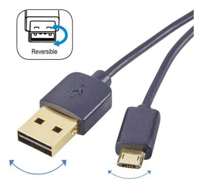 RENKFORCE C&acirc;ble USB USB 2.0 USB-A m&acirc;le, USB-Micro-B m&acirc;le 1.00 m noir connecteur utilisable des deux cot&eacute;s, contacts dor&eacute;s RF-4139064 