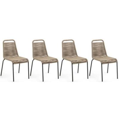 LF Kave Home - Chaise Lambton en corde marron et acier finition noire