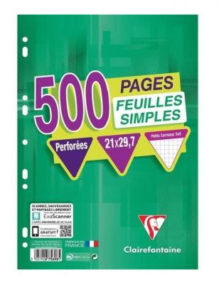CLAIREFONTAINE  Feuilles Simples Blanches Perfor&eacute;es 210 X 297 - 500 Pages - 90 G