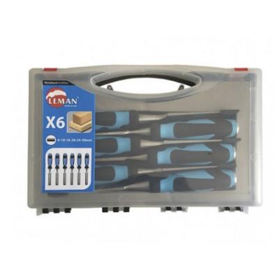 LEMAN Coffret De 6 Ciseaux &Agrave; Bois &Agrave; Manche Bi-Mati&egrave;re  Isocele 780.500.06