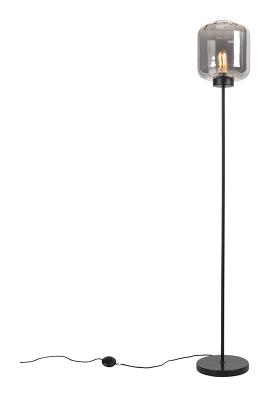 QAZQA Lampadaire design noir avec verre fum&eacute; - qara