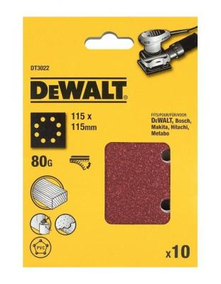 DEWALT Feuille abrasive  grain 80 - 115 x 115 mm - 10 pi&egrave;ces - DT3022