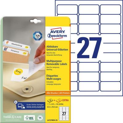 AVERY ZWECKFORM Etiquette universelles Avery-Zweckform L4737REV-25 63.5 x 29.6 mm papier blanc 810 pc(s) d&eacute;collable