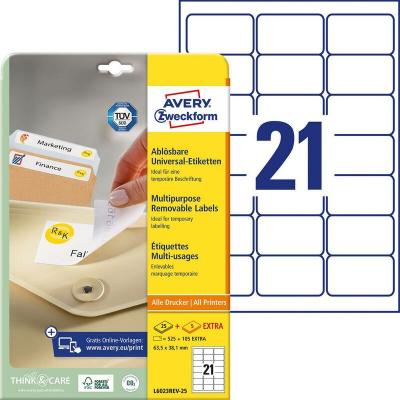 AVERY ZWECKFORM Etiquette universelles Avery-Zweckform L6023REV-25 63.5 x 38.1 mm papier blanc 630 pc(s) d&eacute;collable