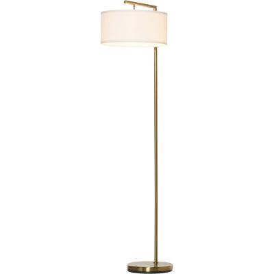 HOMCOM Lampadaire 153H cm abat-jour aspect lin blanc m&eacute;tal dor&eacute;