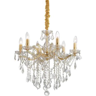 IDEAL LUX Suspension Dor&eacute;e en cristal FLORIAN 6 ampoules