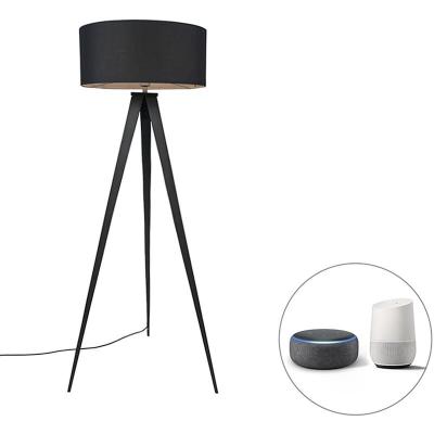 QAZQA Lampadaire intelligent noir avec abat-jour noir avec Wifi A60 - Ilse