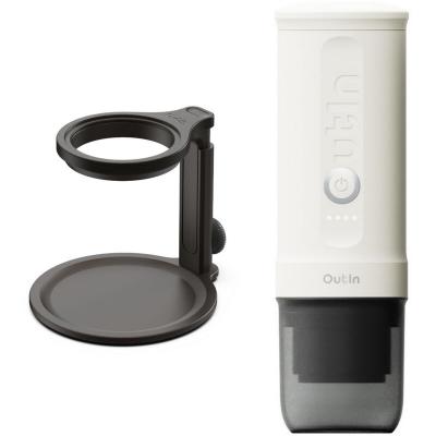 OUTIN Kit Nano Machine &agrave; Expresso Electrique Portable + Support Universel - Blanc Perle - Camping, Voyage