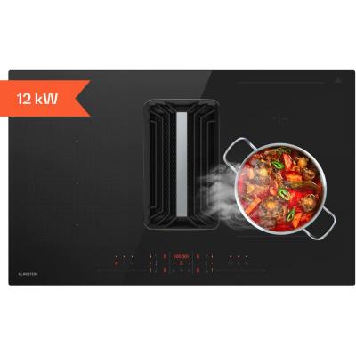 KLARSTEIN AirJet Hybrid Plaque de cuisson &agrave; induction 83 cm avec hotte int&eacute;gr&eacute;e 600 m&sup3;/h A+ Flexzone Noir