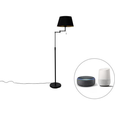 QAZQA Lampadaire intelligent noir avec abat-jour noir avec Wifi A60 - Ladas Deluxe