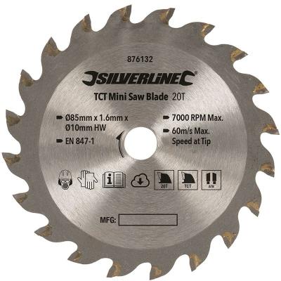 SILVERLINE Lame de mini-scie TCT - &oslash; 85 mm - Al&eacute;sage 10 mm - 20 dents