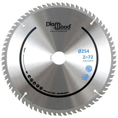 DIAMWOOD Lame de scie circulaire HM finition D 254 x Al 30 x &eacute;p 2 8 1 8 mm x Z72 TP N&eacute;g pour Alu bois -