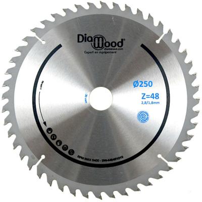 DIAMWOOD  - Lame Scie Circulaire Universelle hm pour Bois - Scie Table, Combin&eacute;e Toupie Scie - Diam&egrave;tre 250 mm - 48 Dents Altern&eacute;es Positives