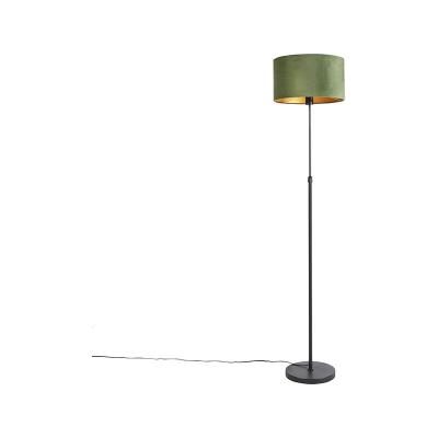 QAZQA Lampadaire noir avec abat-jour velours vert avec or 35 cm - Parte