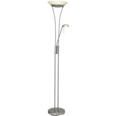 BRILLIANT  Lampadaire avec liseuse FINN 1x18W LED int&eacute;gr&eacute;e ACIER VERRE BLANC