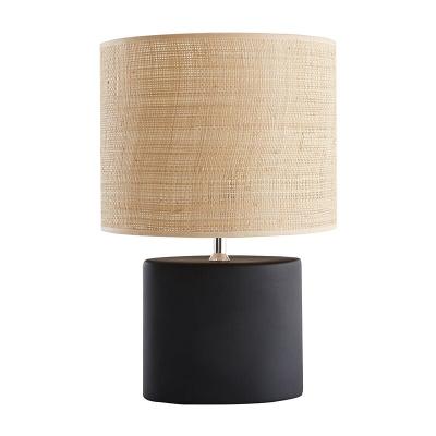 MILIBOO  - Lampe &agrave; poser c&eacute;ramique noir mat et abat-jour raphia TIGA