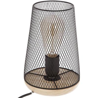 ATMOSPHERA  - Lampe &agrave; poser en fer et bois - H. 23 cm - Noir