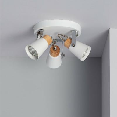 LEDKIA TechBrey Plafonnier Rond Orientable M&eacute;tal et Bois Mara 3 Spots Blanc