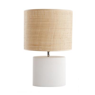 MILIBOO Lampe &agrave; poser ethnique c&eacute;ramique blanc mat et abat-jour raphia TIGA