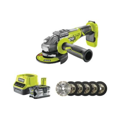 RYOBI Pack  meuleuse d'angle brushless 18V One+ - 1 batterie 18V 4.0Ah - 1 chargeur rapide - Kit 6 disques 125 mm
