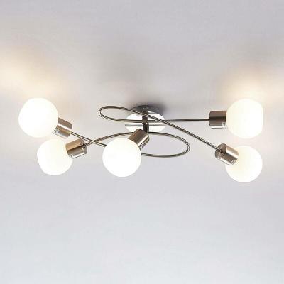 LINDBY Plafonnier Elaina &agrave; 5 lampes long nickel mat